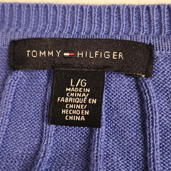 Tommy Hilfiger 100% cotton large blue sweater cable knit v neck - Picture 4 of 5